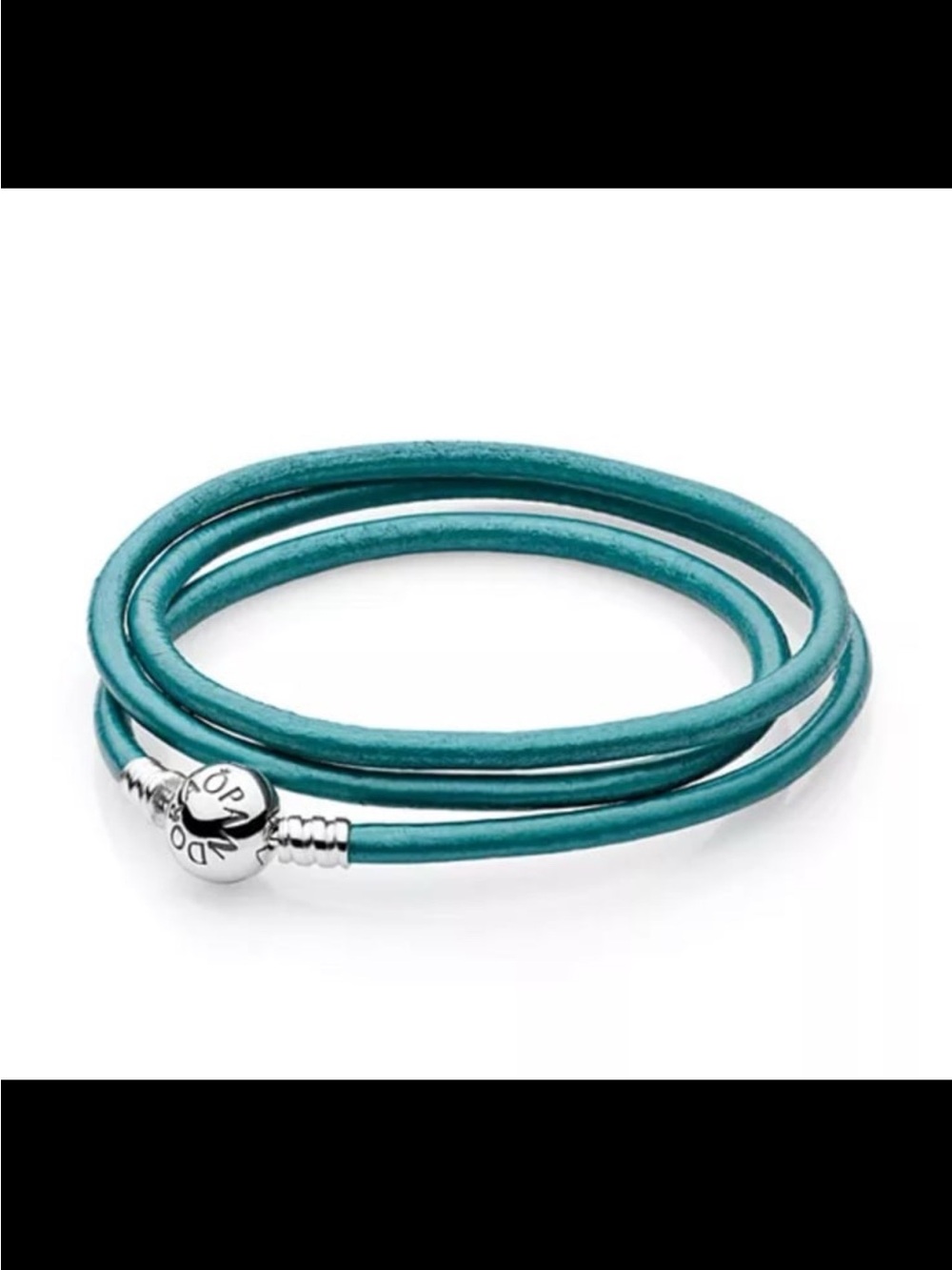 Teal Leather Triple Wrap Balance Bracelet with in Silver Clasp authentic Pandora